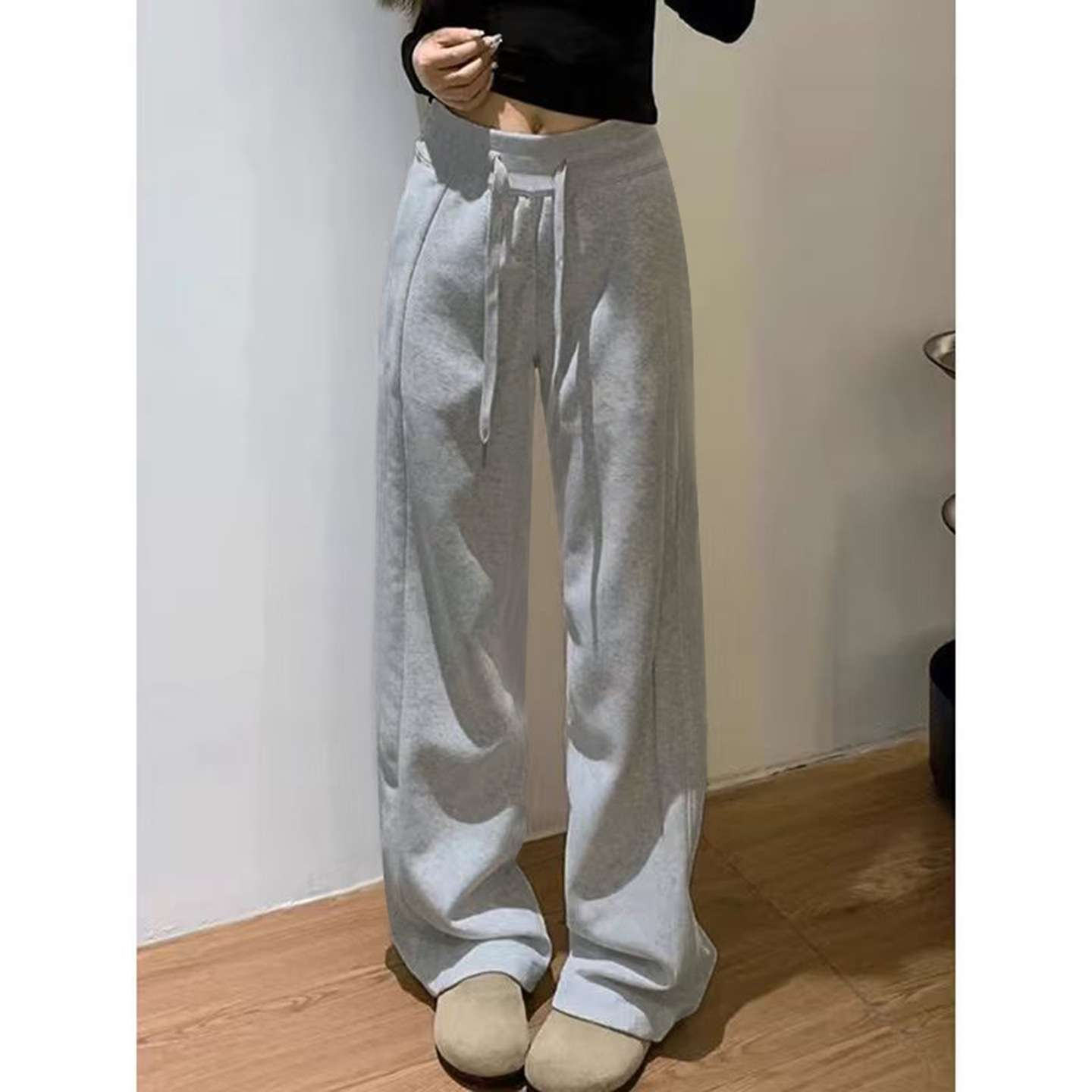 Gray-straight casual pants / S