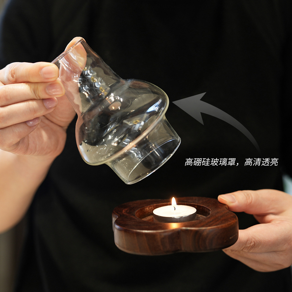 Candelabro japonés de madera maciza de vidrio a prueba de viento, lámpara Zen retro para el hogar, pantalla de vela a prueba de viento, mesa de centro, mesa de comedor, adornos chinos