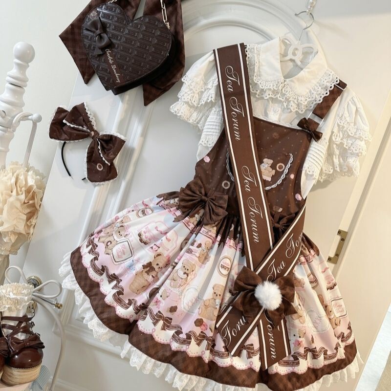 Sweetheart Little Bear Tea Party•Original Design Cute Strap Dress with Tulle Sweetheart Little Bear Tea Party•Original Design Cute Strap Dress with Tulle