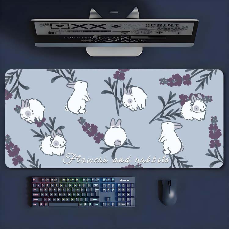 マウスパッドの巨大な手描きの蝶結びのウサギの大きいキーボードのパッドを大きくして、ロックを厚くします。|undefined