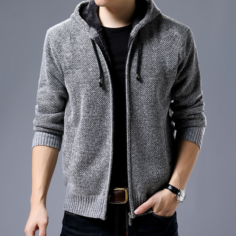 Men's Cardigan Warm Knitwear Autumn and Winter New fleece-lined Thickened Jacket Men's Jacket Collar Cardigan Sweater