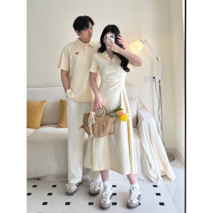 2025 Summer New Couple Dress Short-sleeved Casual Polo Collar College-style dress Dress