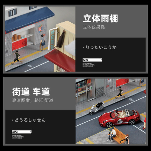 Simulation 1:64 miniature McDonald's 711 convenience store supermarket architectural scene model street scene microscopic lighted ornaments