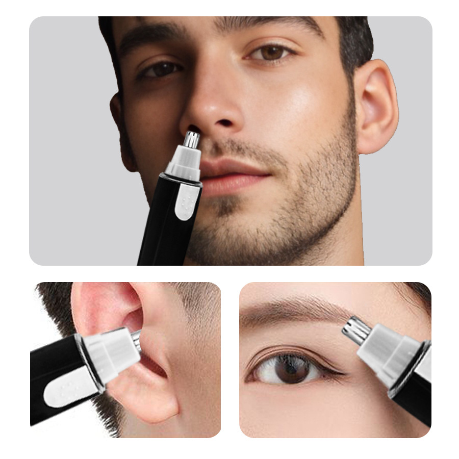 Cortapelos de nariz de batería seca Feishuo Cortapelos de nariz de afeitado eléctrico de acero inoxidable para hombres y mujeres Cortapelos de nariz de oreja negra