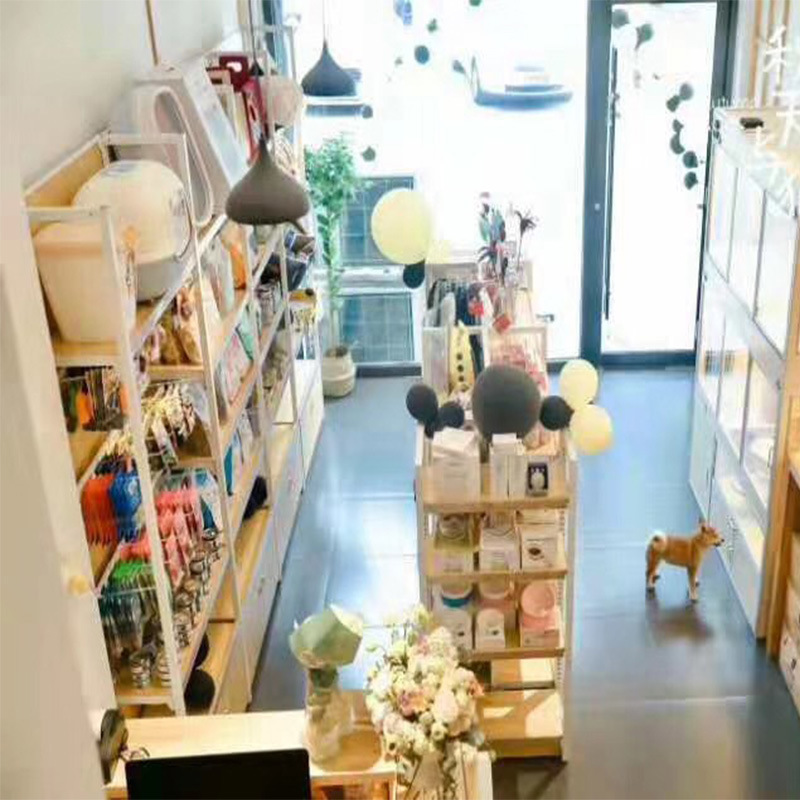 宠物店钢木货架 宠物用品可调节陈列架 猫狗粮零食产品展示架供应