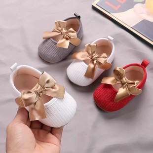 Spring and Autumn Baby Foot Protection Princess Shoes 100 Days Old Toddler Shoes Soft Rubber Sole Anti-Slip Baby Girl Small Fragrance Single Shoes
