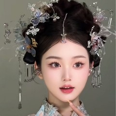 ヘラの新型中国式ピンクの高級水晶のフリンジのヘアピンの秀禾の竜鳳の羽織の髪飾りの新婦の秀禾の服の頭飾り