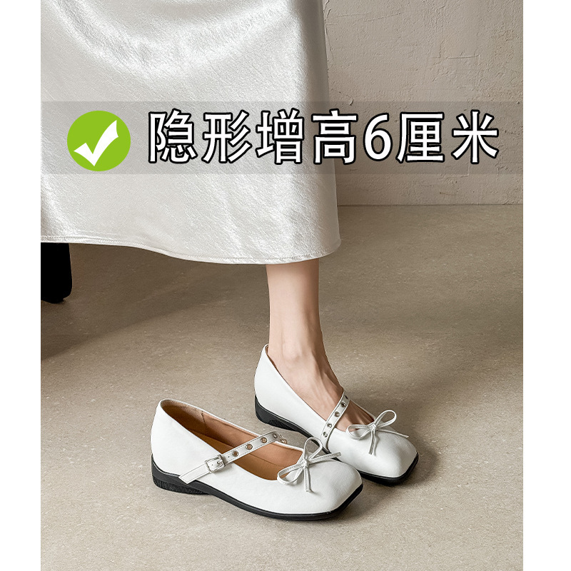 Apple-toe ballet flats for women, 2026 new spring and autumn white Mary Jane shoes with internal height increase for petite women Apple-toe ballet flats for women, 2026 new spring and autumn white Mary Jane shoes with internal height increase for petite women