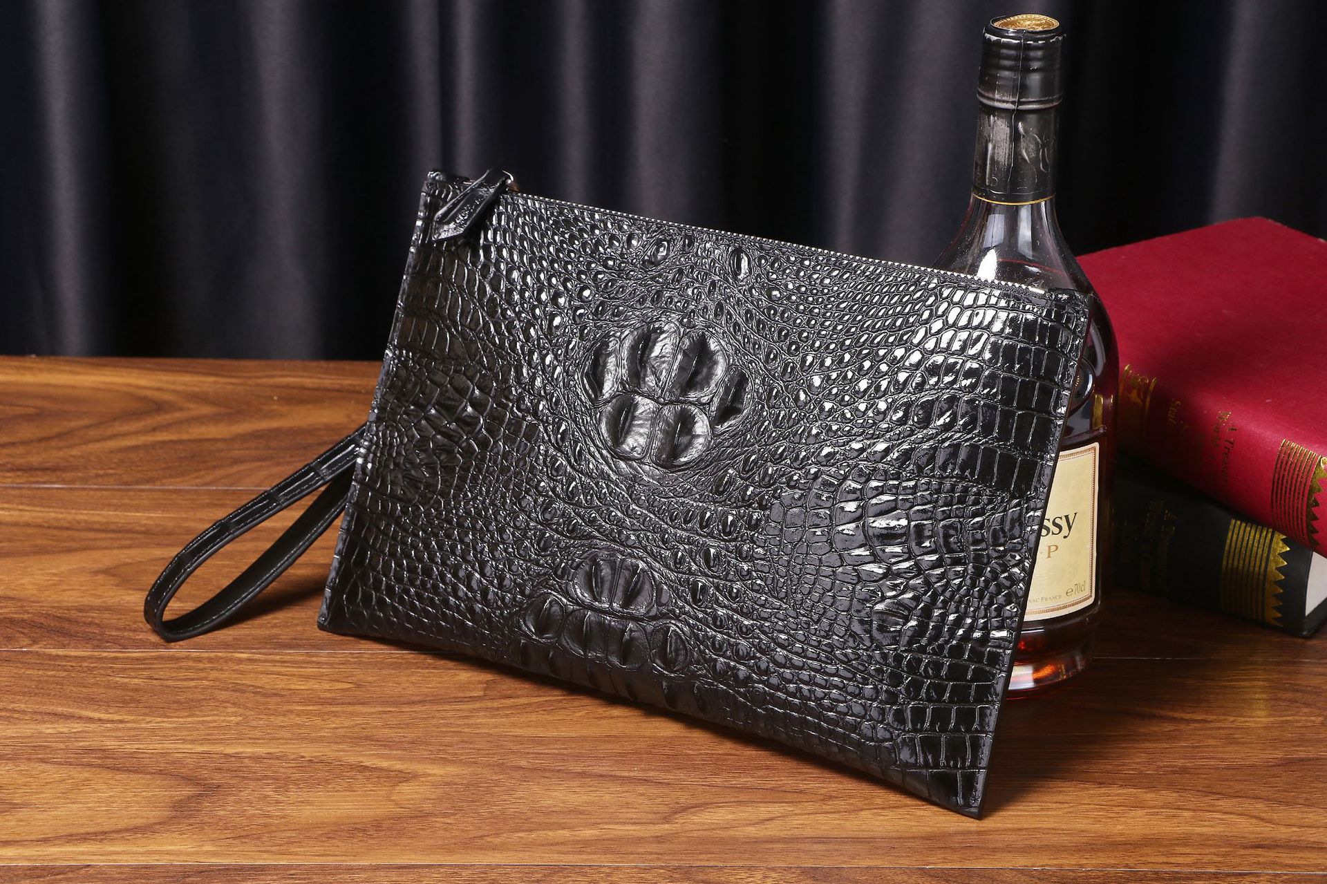 Túi clutch nam da silicon vân cá sấu dáng mỏng phong bì công sở chi tiết 2