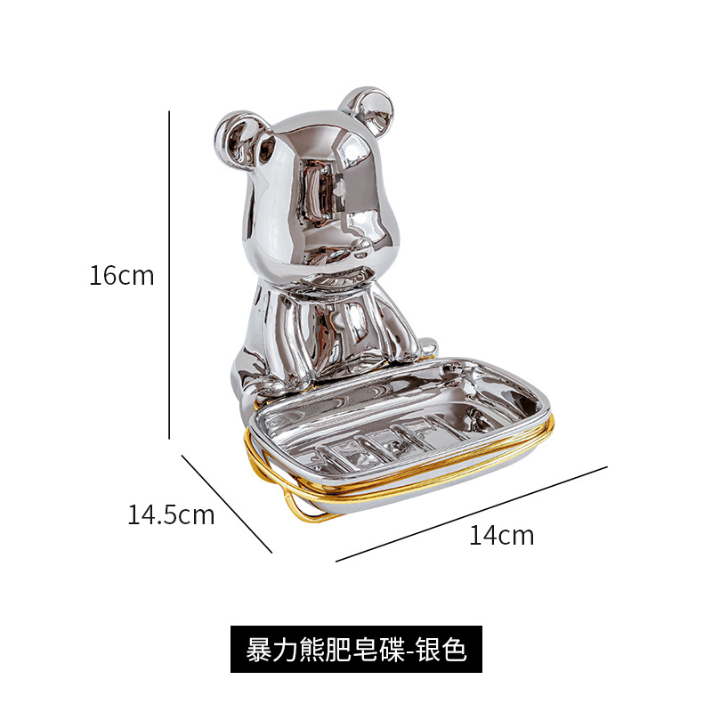 Luz nórdica de lujo ins Oso de cerámica caja de jabón titular de plato de jabón caja de jabón de almacenamiento montado en la pared del baño del hogar