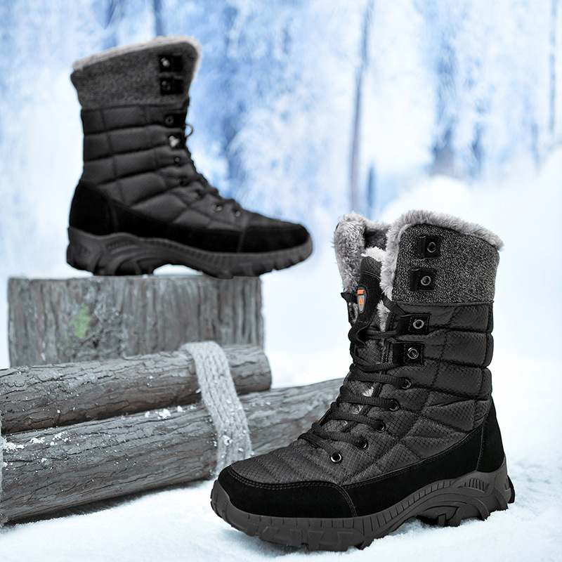 Snow boots 2024 winter new men's boots with thermal lining Northeast big cotton boots men's high-top outdoor hiking thick men's cotton shoes