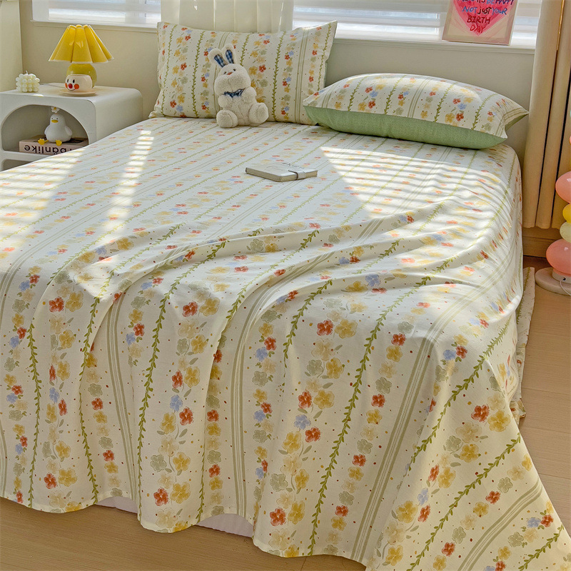 2025 nueva sábana de algodón fresco pequeña pieza individual 100 algodón dormitorio de estudiantes cama individual funda de almohada de tres piezas 2