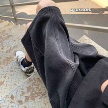 美式黑色牛仔裤短裤男夏季薄款七分裤子男潮流潮牌青年休闲六分裤