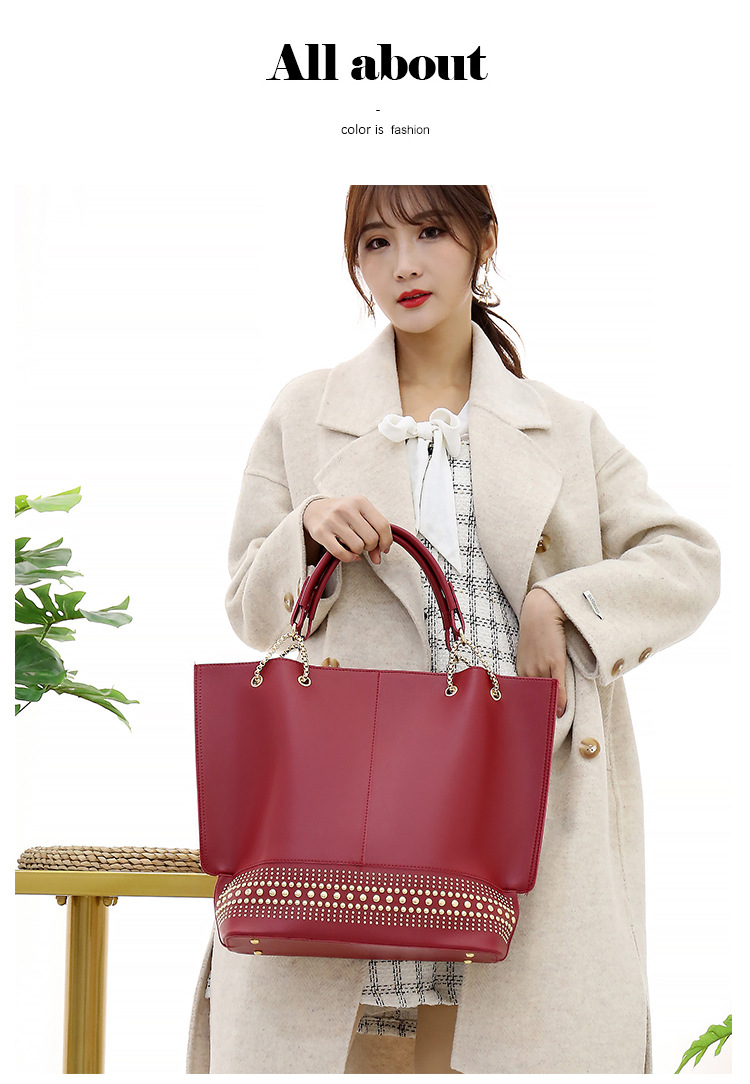 New 2024 foreign trade mother-daughter bag three-piece set, European and American fashion single-shoulder crossbody bag, versatile rivet hand-held large bag undefined