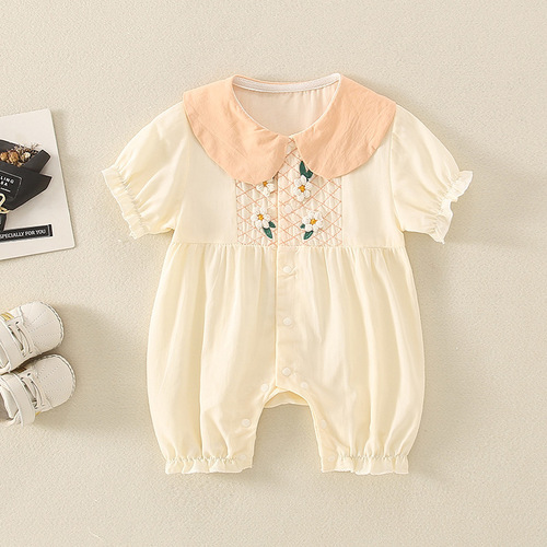 Baby Summer One-Piece Suit New Pure Cotton Diaper Suit Short Sleeve Thin Ladylike Cute Baby Outfit