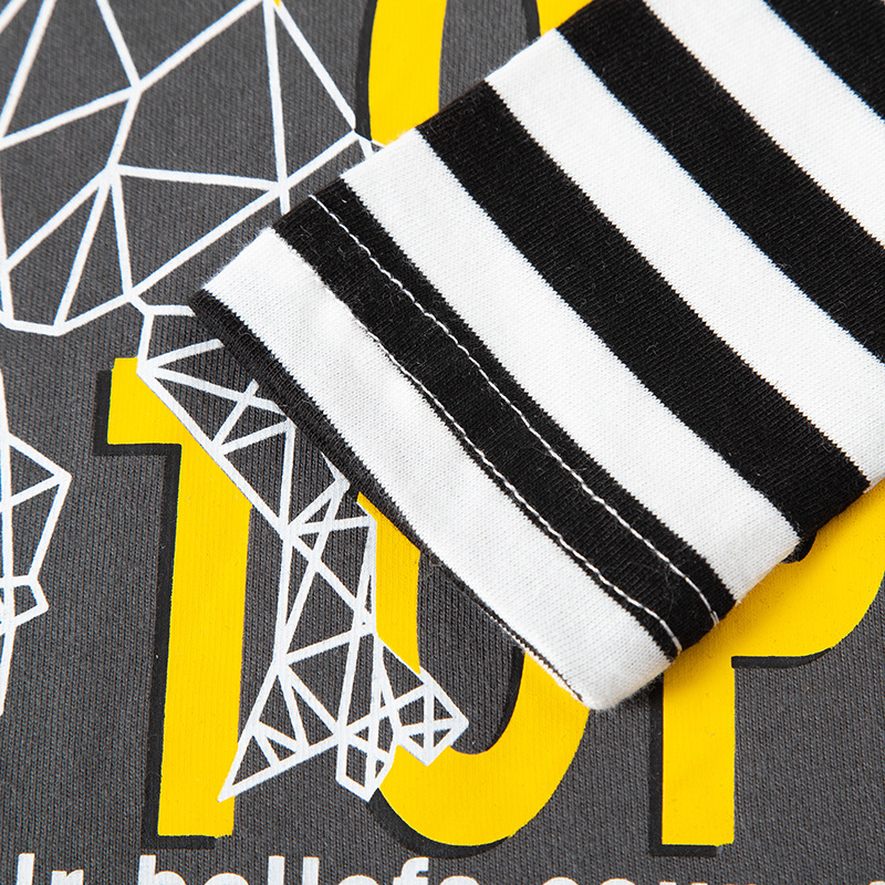 Nuevas letras de otoño dinosaurio color a juego de algodón puro cuello redondo Camiseta de manga larga para niños camisa de fondo de una sola pieza de moda