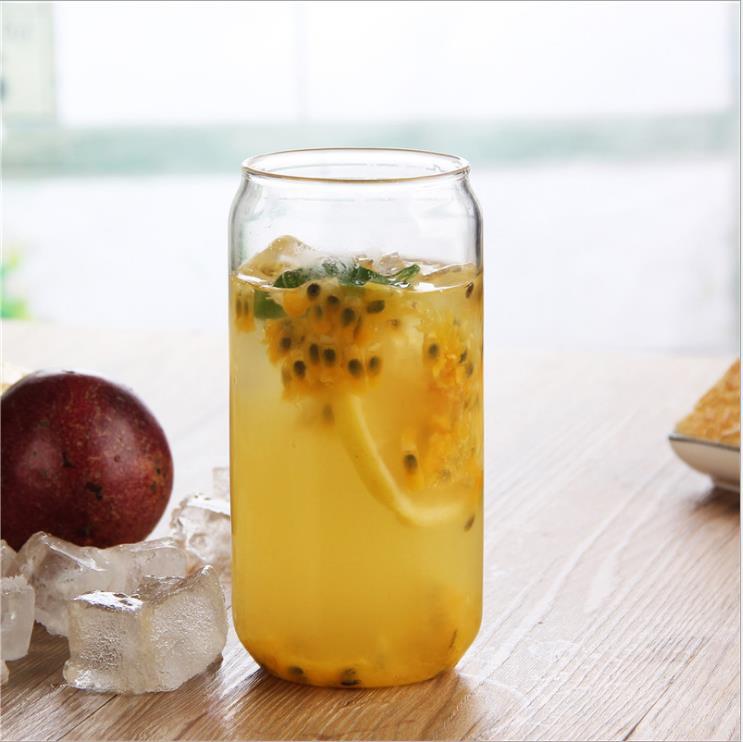 Taza de bebida de vidrio de borosilicato taza de té de leche de gran capacidad taza de jugo de vidrio transparente de forma de tarro de coque