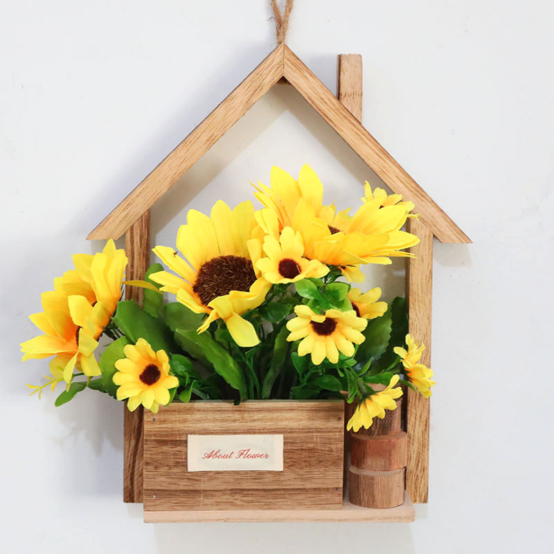 Decoración de pared de madera europea creativa en la pared maceta de flores canasta de flores decoración de pared colgante de sala de estar
