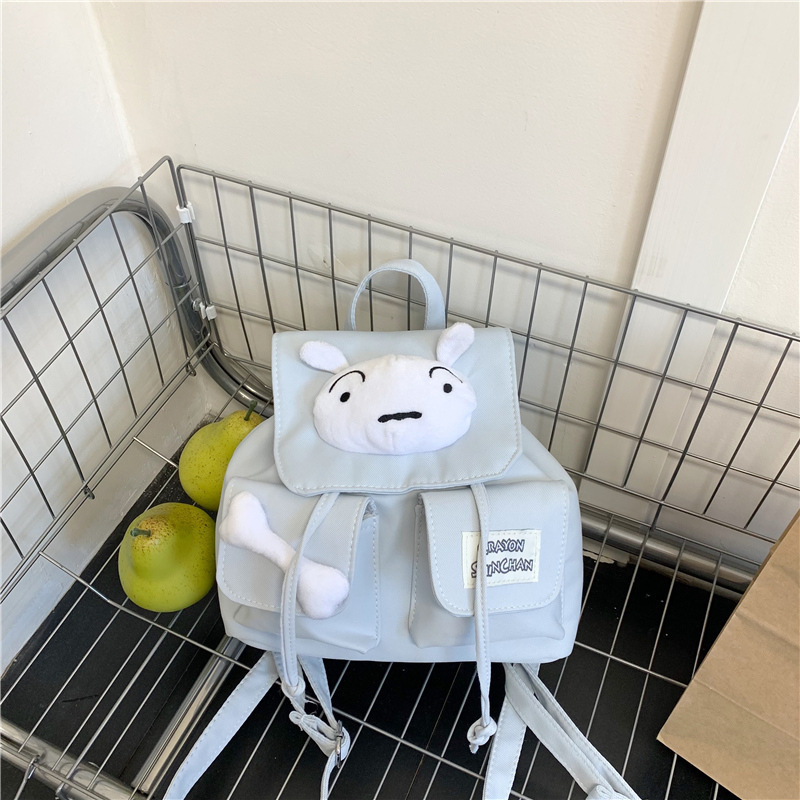 日本インスタイル白犬バックパックかわいいクレヨンしんちゃん多用途カジュアルバックパックキャンパススタイル学生スクールバッグ|undefined