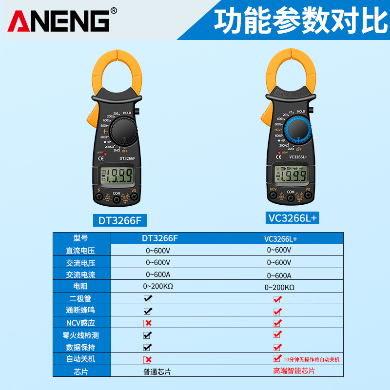 ANENG DT3266数显钳形表 钳形电压电流表 多功能钳表钳型万能表