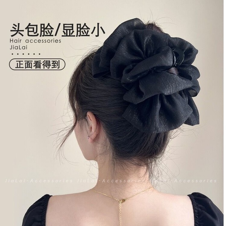High-grade Gauze Silver Bow Bubble Grab Clip Female Hair Display Shark Clip Head Hair Disc Headwear Hairpin