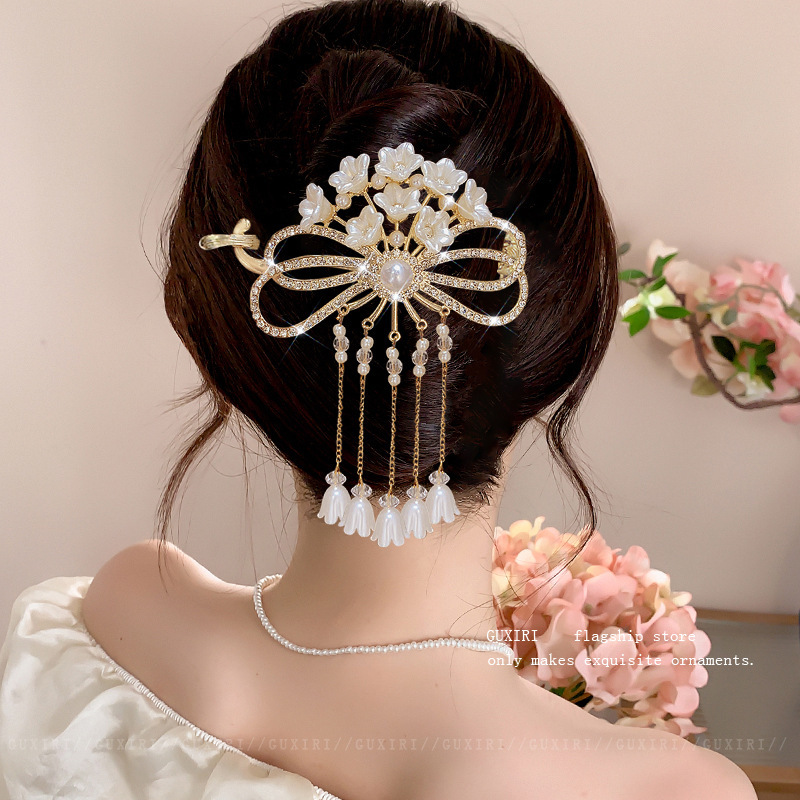 蝶結びタッセルヘアクリップ 女性用 後頭部用 2025年新作 高級ツイストワンワードクリップ 高級感のあるヘアクリップ ヘアアクセサリー|undefined