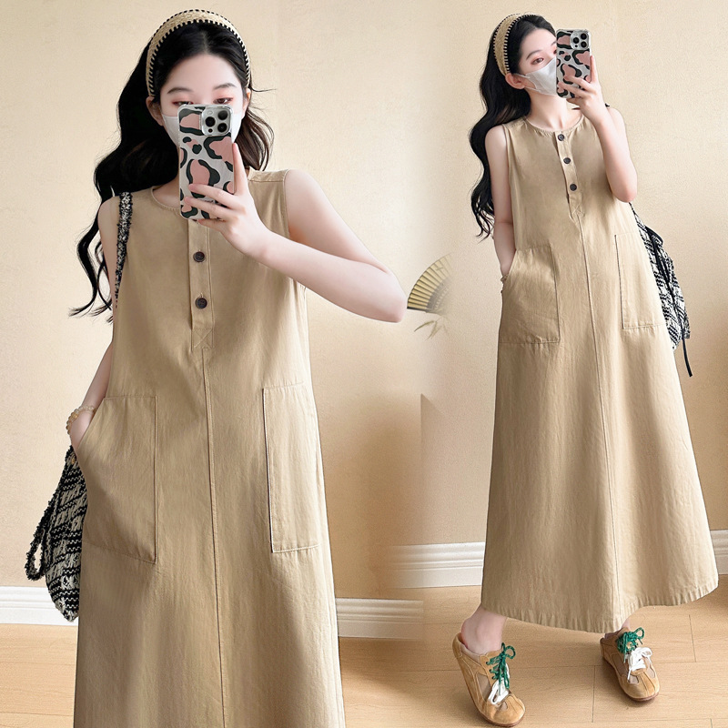 New Summer Clothing for Pregnant Women, Casual Large Size Maternity Dress, Pure Color Korean Style Elegant Style Large Size Sleeveless Vest Dress for Women