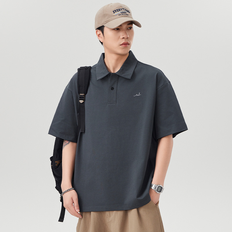 2025 New Summer American Trendy Brand Heavyweight Short-Sleeved T-Shirt Men's Loose Lapel Casual Top Polo Shirt