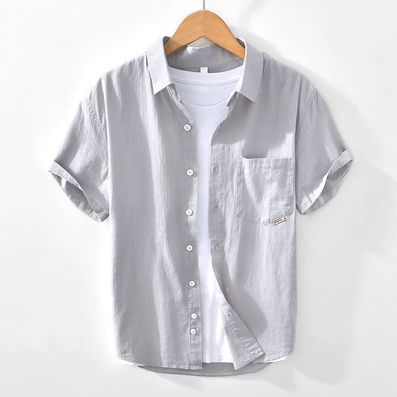 2097 свежая хлопчатобумажная рубашка с короткими рукавами карманная рубашка свободная тенденция