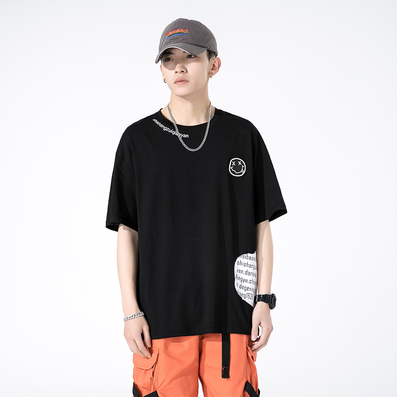 Men's summer new men's short Korean version trendy brand smiling face pure cotton half sleeved T-shirt versatile student_voghion.com