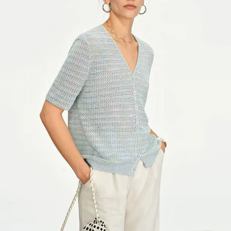 Summer cardigan, T-shirt, V-neckline, with short sleeve