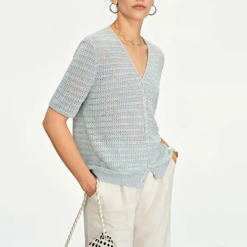 Summer cardigan, T-shirt, V-neckline, with short sleeve