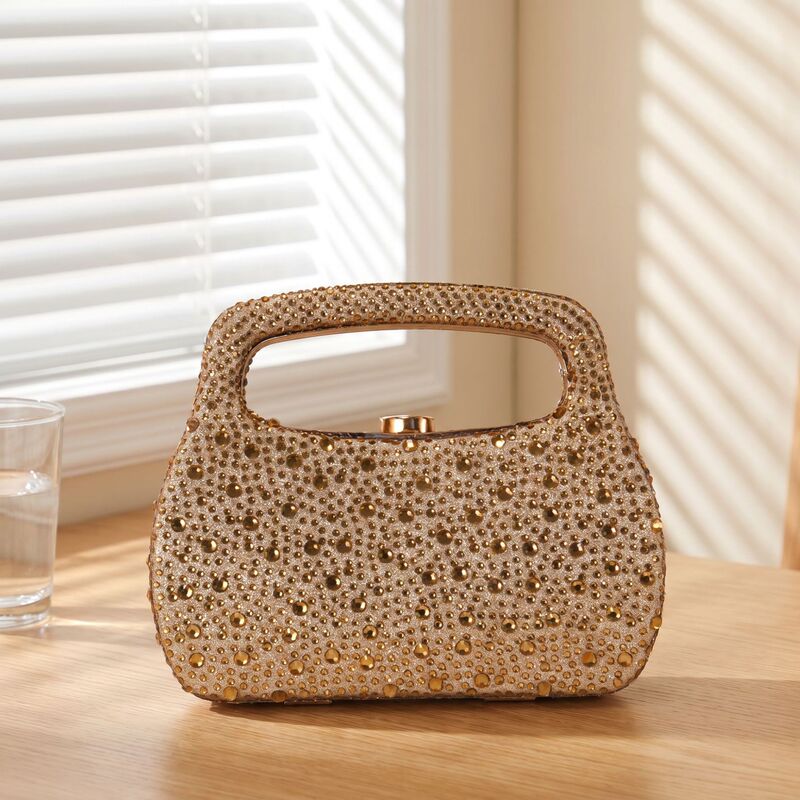 Golden Glitter Luxury Rhinestone Evening Bag, Women's Fashionable and Elegant Clutch Evening Bag
