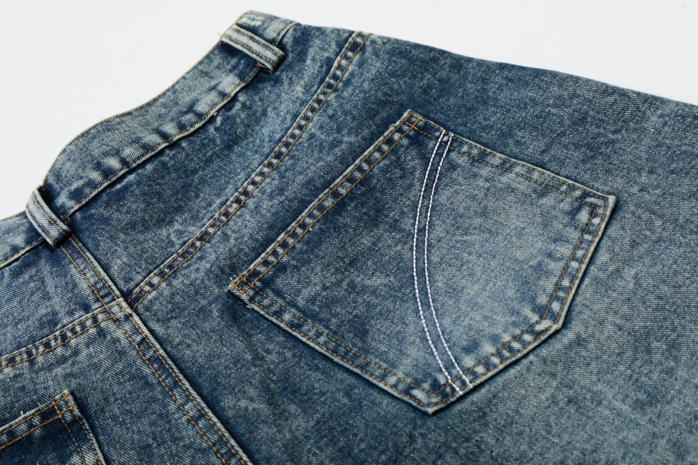 Men's Vintage Washed Blue Distressed Denim Shorts Rock And Roll Studded Details Relaxed Fit Cargo Shorts_mkmklike.com