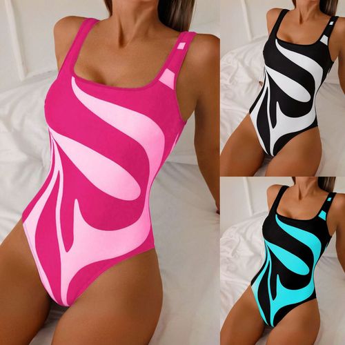 Women's 2025 One-Piece Swimwear with European and American Style Print, Slimming Bikini Top for Hot Spring Vacation