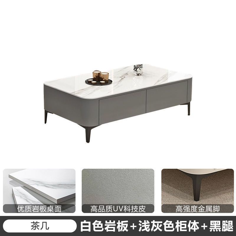 테크니컬 가죽 그레이 캐비닛 + 화이트 슬레이트 [완전 조립] + 블랙 다리