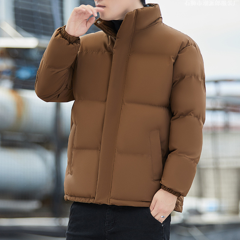 다운 재킷 남자 2024 겨울 커플 두꺼운 수직 칼라 빵 세트 인 솔리드 컬러 올 매치 따뜻한 코튼 패딩 재킷