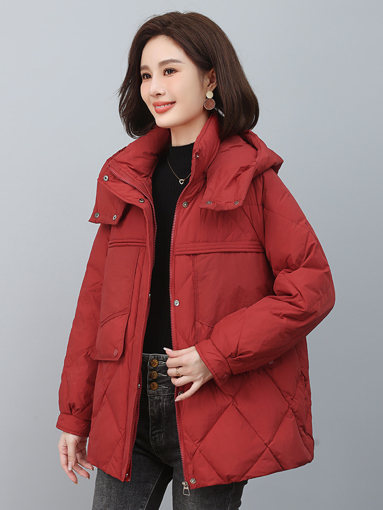 plus size Loose Long Hooded White Duck Down Jacket 2024 Winter New Women's Thickened Warm Middle-aged Cotton-padded Jacket