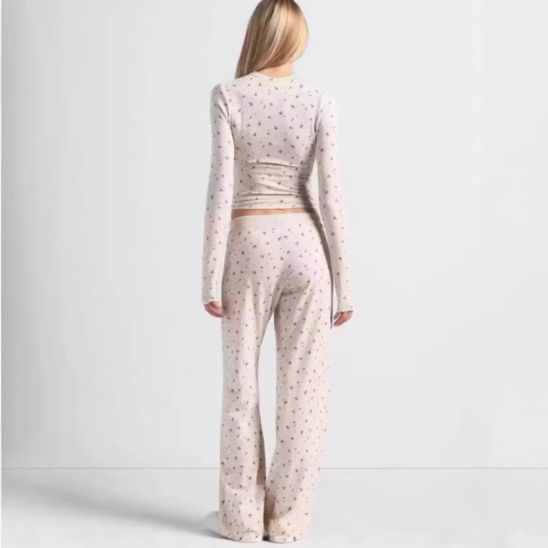 Skims Christmas Limited Edition New Style Slim-Fit Long-Sleeve Top with Round Neck and Versatile Straight-Leg Pants Set