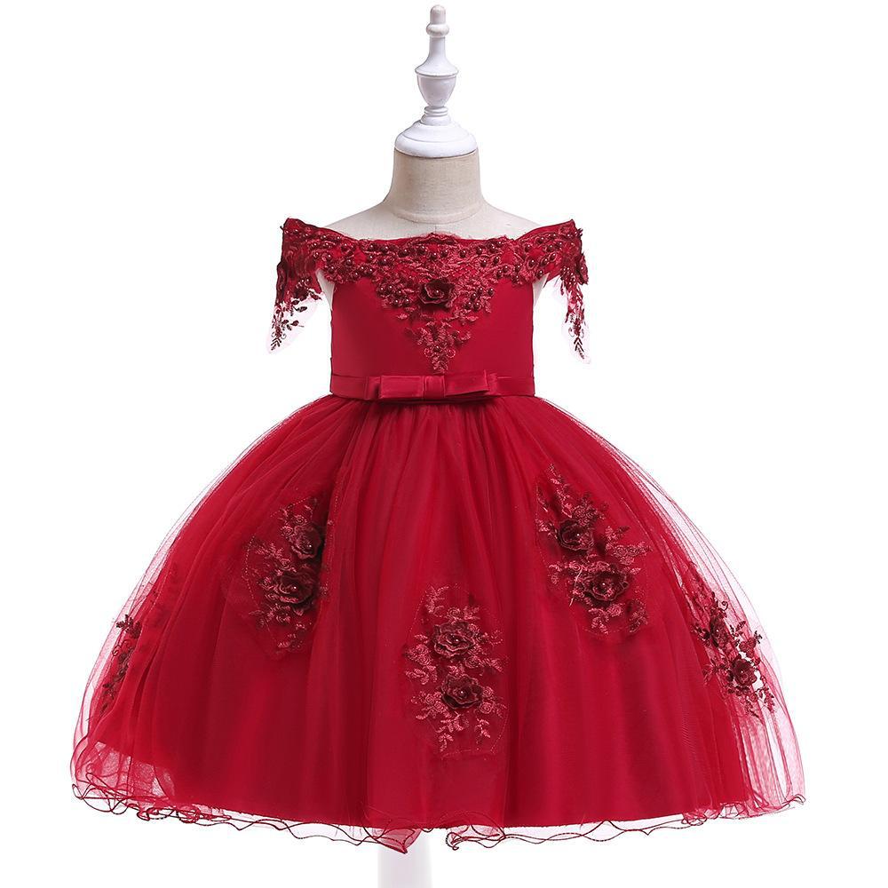 Vestido de novia infantil de nuevo estilo para niñas, vestido floral con cuentas y lazo, vestido de princesa con volantes para niña de las flores.