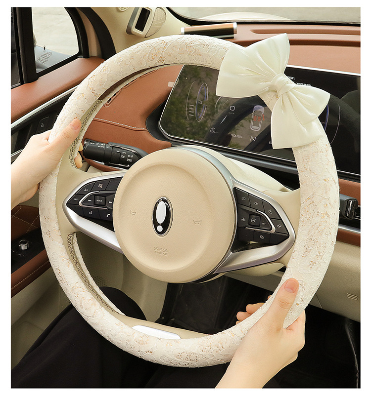 New Car Steering Wheel Cover for All Seasons and Summer, Non-Slip, Universal Fashionable Lace Female Cute Handlebar Cover, Cross-Border Supply