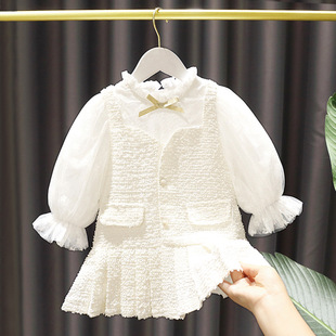 1-7 years old baby girl Western style fake two-piece dress girls autumn 3 girls socialite Xiangfeng foreign trade princess dress
