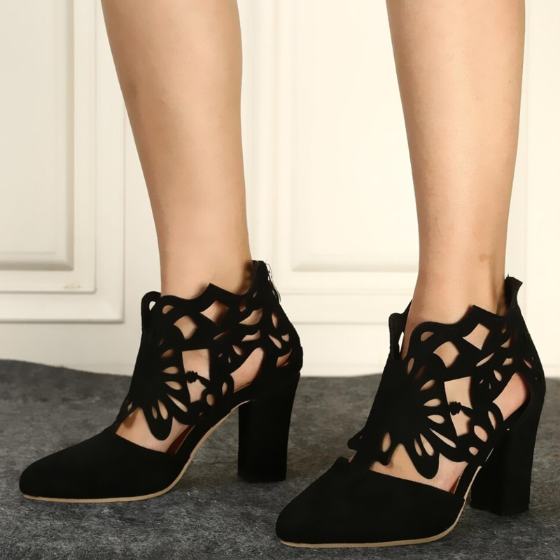 Sandalias bajas para mujer verano 2020 Nuevas sandalias esmeriladas de Punta hueca de cuero suave para mujer botas de mujer de tacón grueso sandalias romanas para mujer