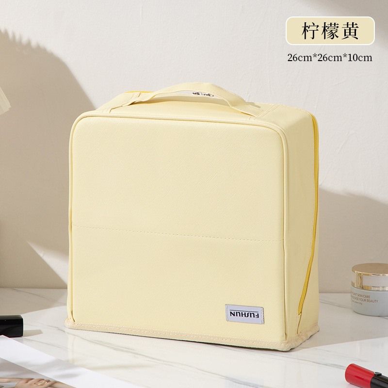 2025年新型PU化粧ポーチ 大容量 ハンドバッグ型 持ち運び便利 旅行必需品 分割式ペンケース 洗面用具入れ