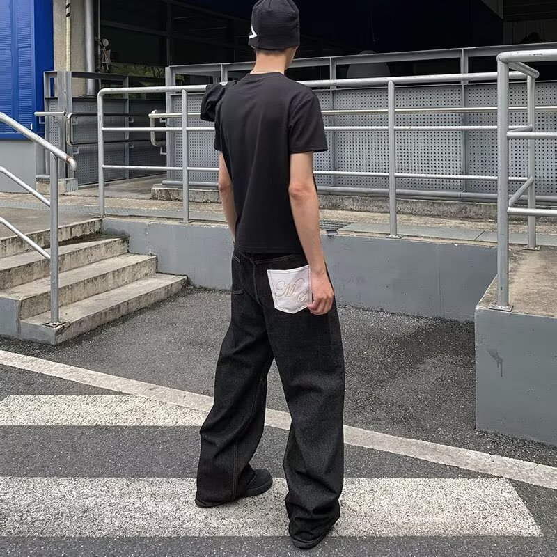 Popular New American High Street Vibe Washed Smoky Gray Jeans for Men and Women Loose Straight Simple Versatile Pants