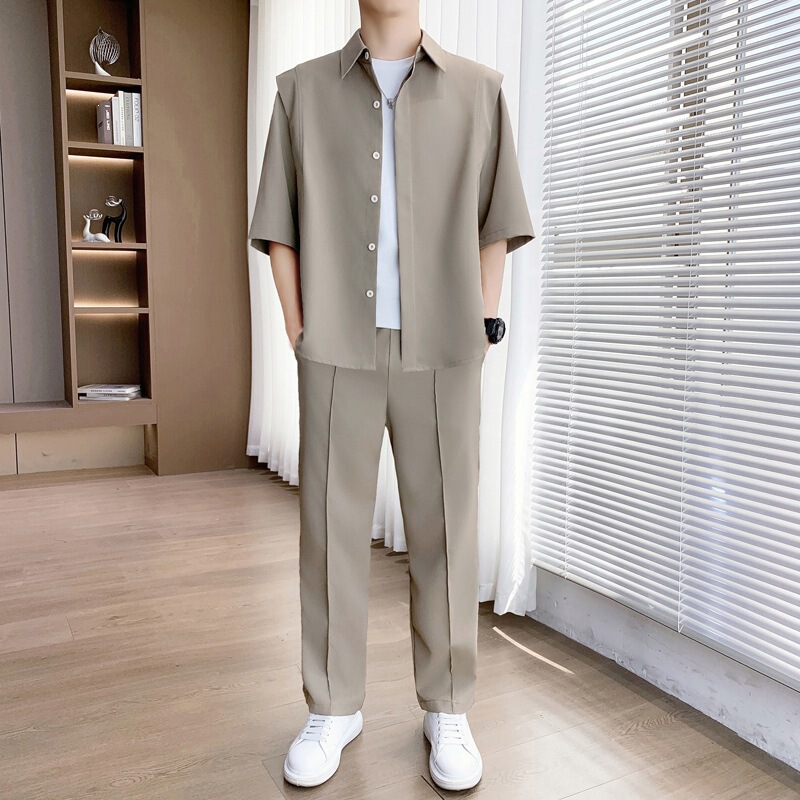 Summer New Casual Sports Suit, Thin Short-Sleeved T-Shirt and Long Pants, Korean Style Two-Piece Set