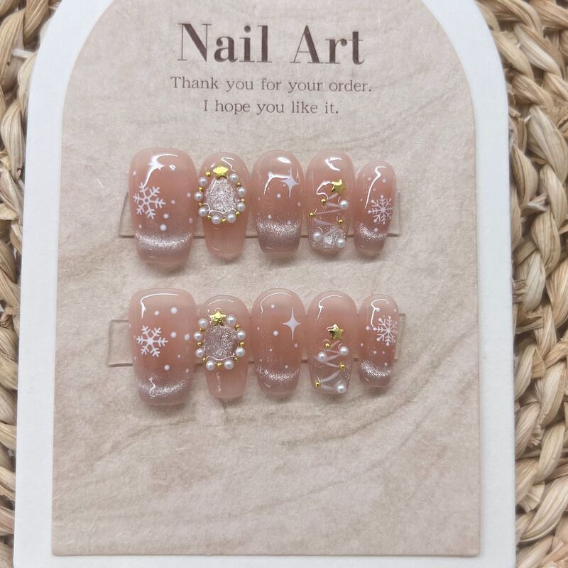 Handmade wear nail polish autumn and winter ice transparent blush moisturizing glossy nail piece Little Red Book hot sale finished manicure