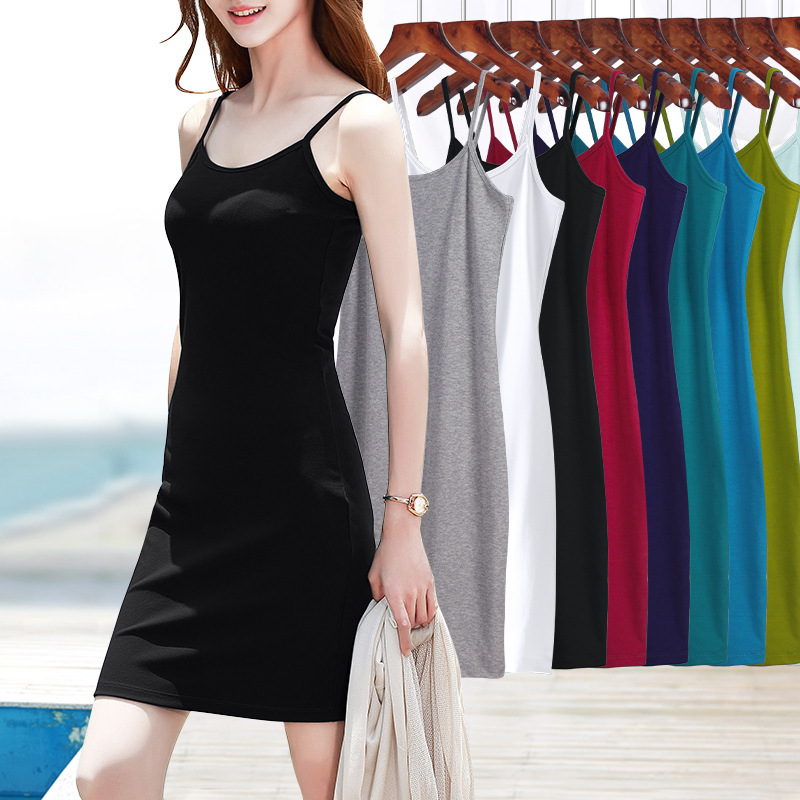 Black Camisole Women's Inner Wear Mid-length dress Summer Bottoming Skirt Slim-fit Tight Petticoat plus size