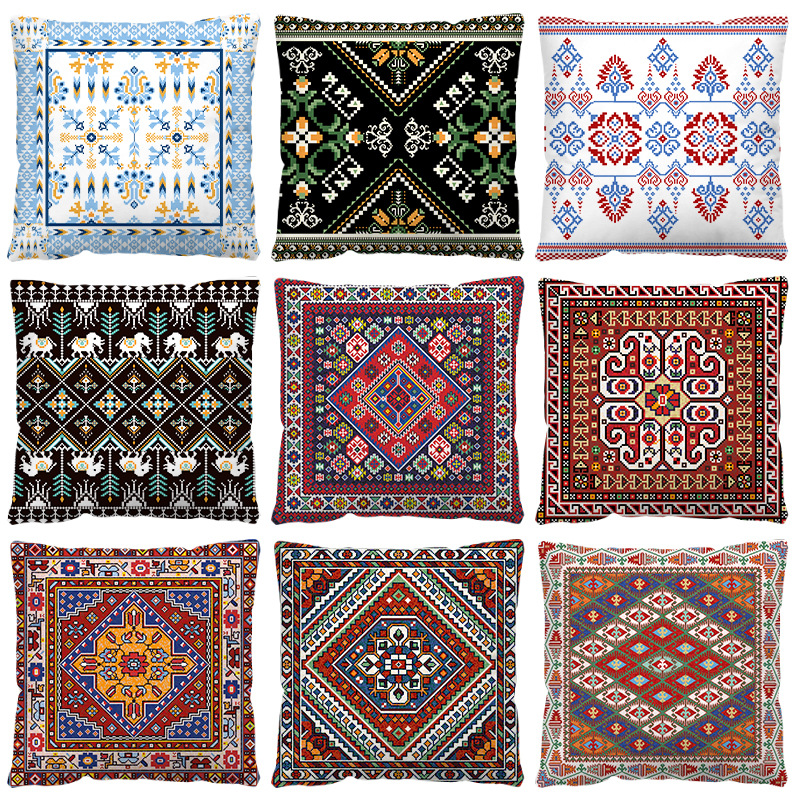 波西米亞抱枕跨境抱枕亞麻幾何靠枕靠墊套亞馬遜家居印花抱枕套