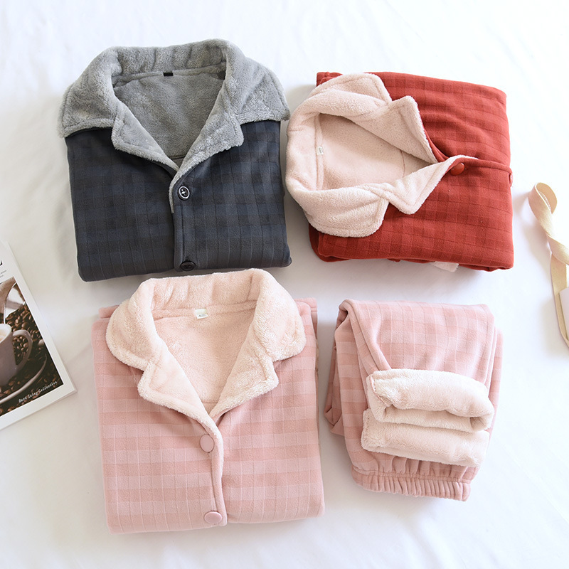 Thickened Couple Pajamas Men's Winter Flannel Long-Sleeved Home Wear Women's Large Size Loose Composite Velvet Suit Thickened Couple Pajamas Men's Winter Flannel Long-Sleeved Home Wear Women's Large Size Loose Composite Velvet Suit
